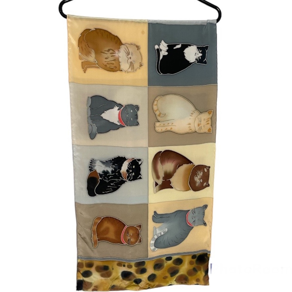 Redfish Designs Silk Whimsical Cat Print Scarf One Size